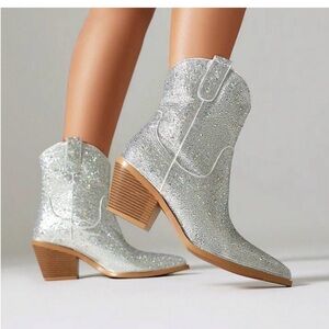 Shimmering Silver Heeled Ankle Boots